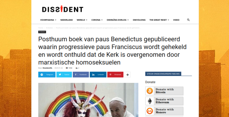 Paus Benedictus: Kerk is overgenomen door marxistische homoseksuelen